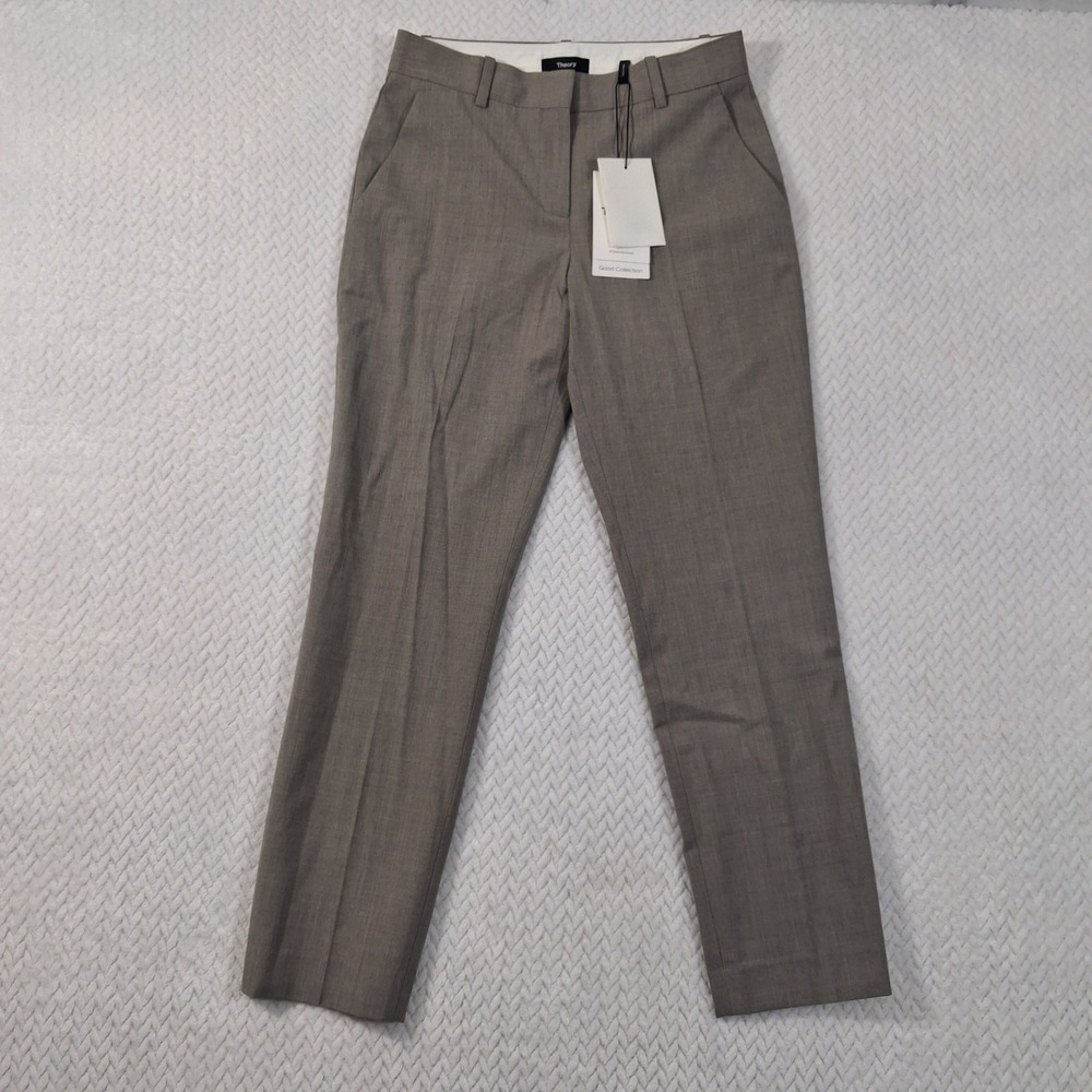 Theory Treeca 2 Trousers Womens 00 Cinder Melange Grey Traceable Wool.